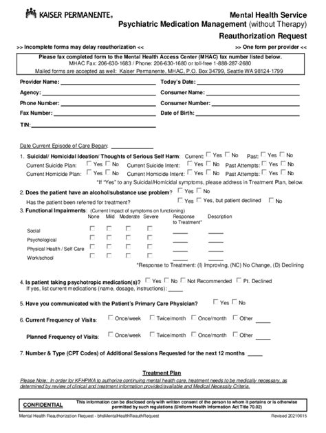 Fillable Online Mental Health Service Psychiatric Medication Management ...