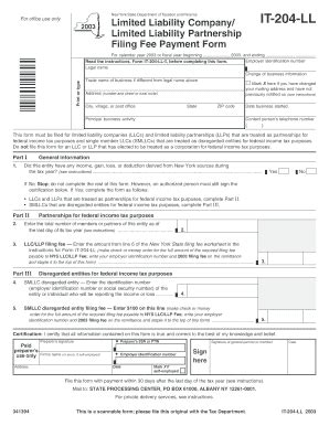 Fillable Online tax ny Form IT-204-LL: 2003, Limited Liability Company ...