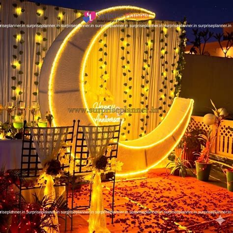 Luxury Crescent Moon Proposal Setup | Grand Rooftop Romantic Decoration