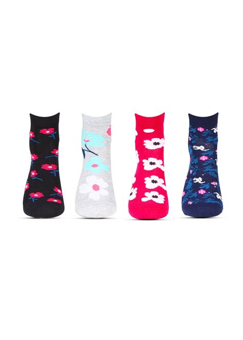 Get Designer Ankle Socks With Flower Print - Pack Of 4 at ₹ 520 | LBB Shop