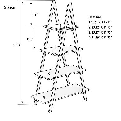Ladder Bookcase with 4 Open Shelves for Books, Plants, or Decor