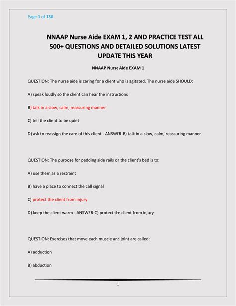 NNAAP Nurse Aide EXAM 1, 2 AND PRACTICE TEST ALL 500+ QUESTIONS AND ...