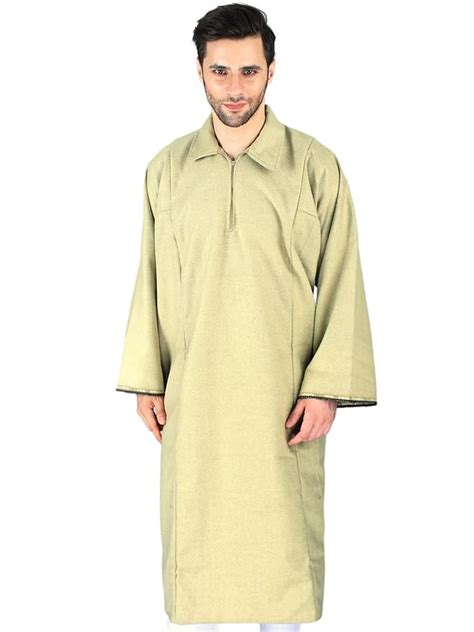 Buy Exotic India Pure Wool Men's Phiran from Kashmir with Front Zipper ...