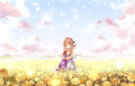 Download wallpaper field, flowers, two, clannad, Nagisa Furukawa, Ushio ...