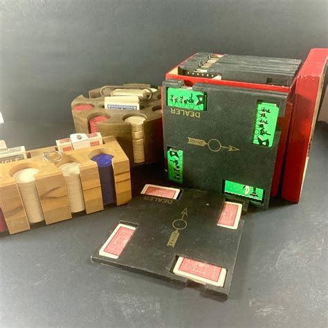 LOT 204: Wood Poker Chip/Card Holders and a Vintage Set of Bridge Card ...