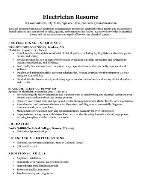 Electrician Resume Examples