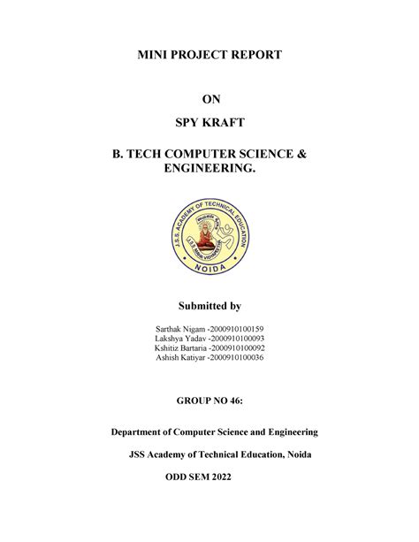 Group 46 Report (Machine Learning) - MINI PROJECT REPORT ON SPY KRAFT B ...