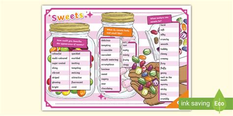 KS2 Descriptive word mat: sweets - Twinkl