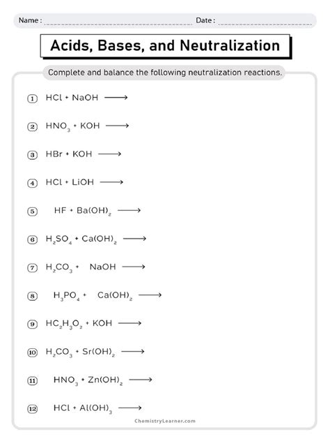 Acid Base Neutralization Reaction Worksheet | PDF