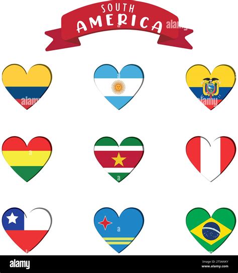Set of different south america flags on heart shapes Vector Stock ...