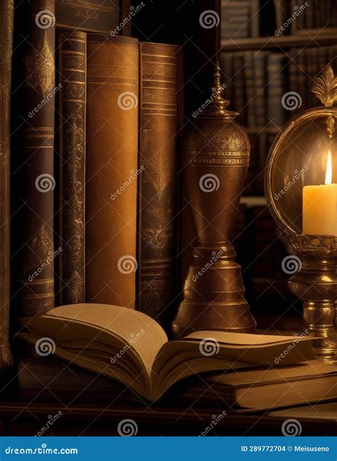 Open Book with Candle in Vintage Bookstore Illustration Stock ...