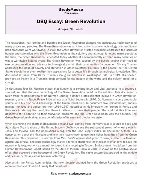 DBQ Essay: Green Revolution Free Essay Example