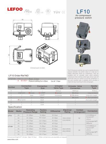 LEFOO pressure switch/ LF19/ for water pump/ for air compressor/ tank ...