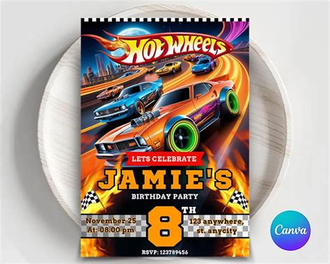 Buy Editable Hot Cars Invitation, Hot Wheels Invitation, Hot Race Cars ...