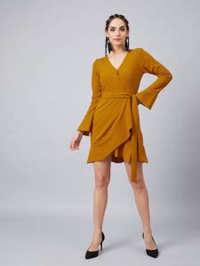 ATHENA Women Wrap Yellow Midi/Calf Length Dress - Buy ATHENA Women Wrap ...