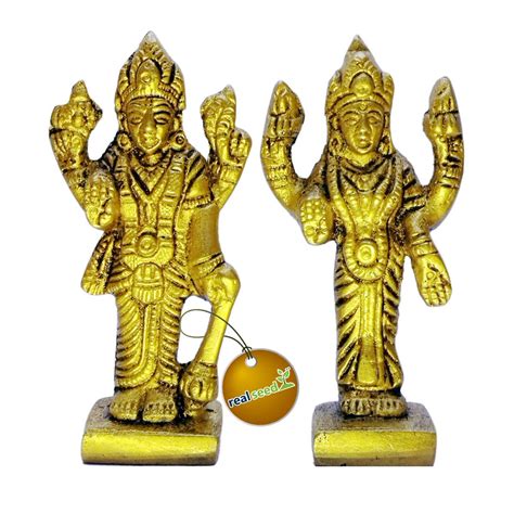 Buy REAL SEED Brass Lord Vishnu and Laxmi Statue, Laxmi Narayan ...