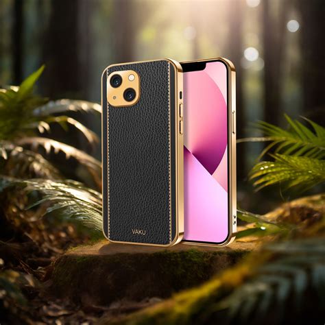 Vaku ® For Apple iPhone 13 Luxemberg Series Leather Stitched Gold ...