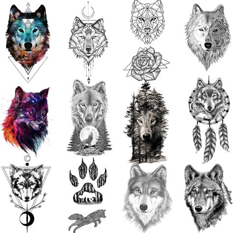 COKTAK 12Pieces/Lot Forest Realistic Wolf Temporary Tattoos For Men ...