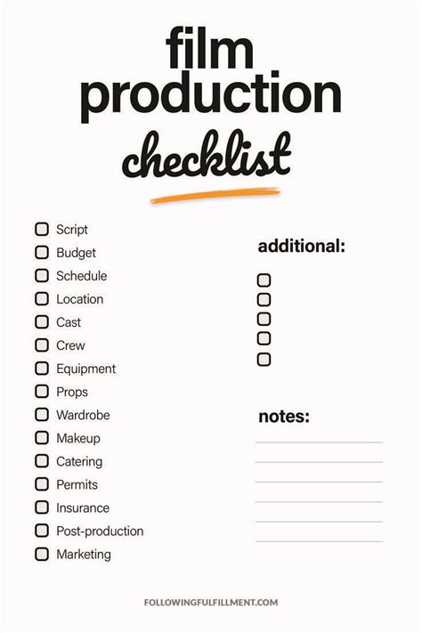 Image result for Production Checklist for Films