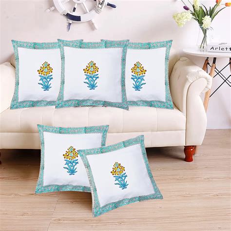 Buy RRC Cotton 400 TC Cushion Covers Set Of 5 - Soft Floral Hand Block ...