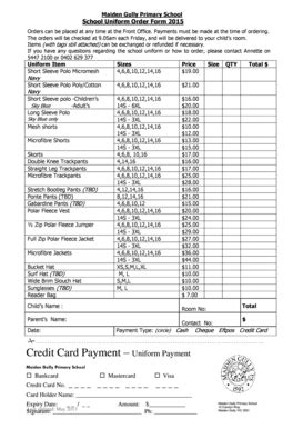 Fillable Online School Uniform Order Form 2015 - Maiden Gully PS Fax ...