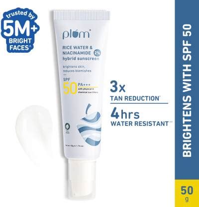 Plum Sunscreen - SPF 50 PA+++ 2% Niacinamide & Rice Water Sunscreen ...