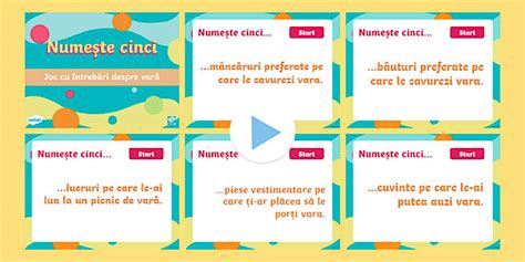 Numește cinci – Joc PowerPoint cu întrebări despre vară