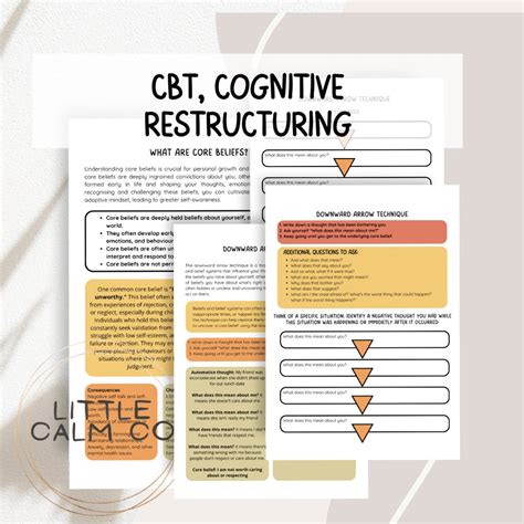 CBT Downward Arrow Technique Worksheet, Core Beliefs Psychoeducation ...