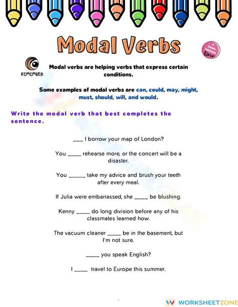 Modal Verbs Worksheet 的图像结果