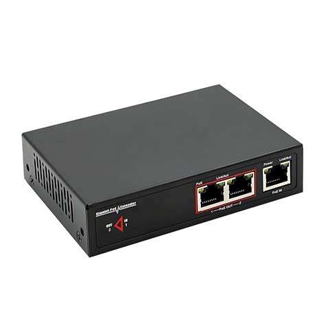Gigabit PoE Extender - 1 in 2 Out, PoE+ 60W, IEEE 802.3af/at Repeater ...