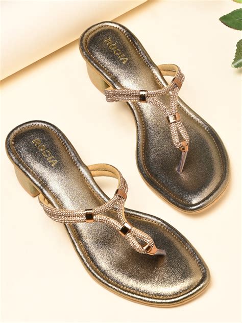 Rocia By Regal Antique Gold Women Diamond Studded Block Heels