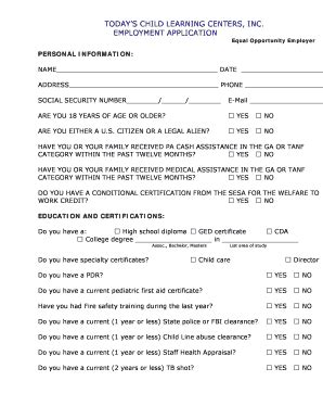 Fillable Online todayschild TODAYS CHILD LEARNING CENTERS INC ...