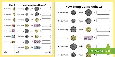 How Many Coins Make...? Worksheet / Worksheet