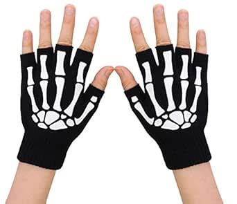 Buy Simplicity Unisex Half Finger Skeleton Pattern Glow in the Dark ...