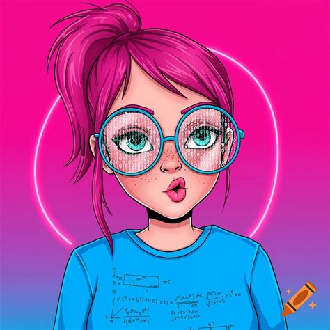 Nerdy girl with freckles, glasses made of binary code on Craiyon