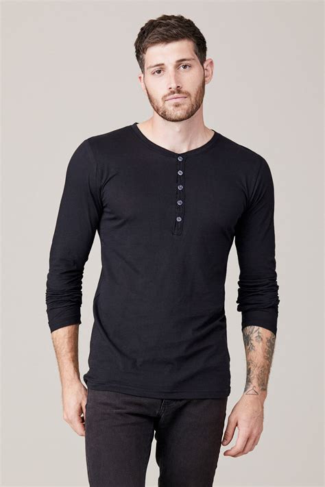 Men's Long Sleeve Button Henley - Black – LNA Clothing