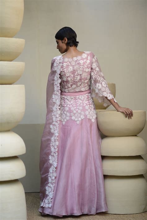 Ekru - Lavender Bankura Embroidered Lehenga Set - Elahe