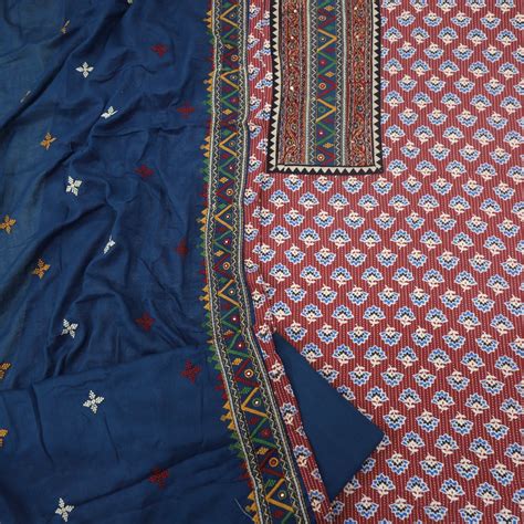 Ruhani Jam Red Ajrak Print Cotton Top With Printed Dupatta ...