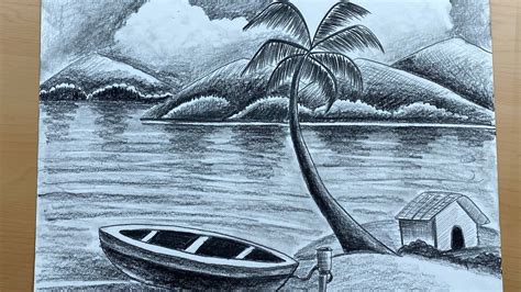 landscape drawing with pencil shading easy
