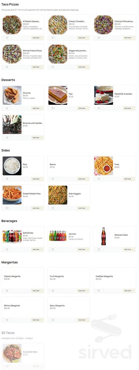 Menu - Palatine IL's One Taco Dos Tequilas | Sirved