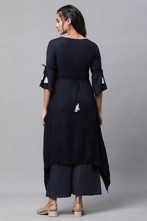 Buy Blue Asymmetrical Embroidered Kurta and Palazzo Set Online for ...