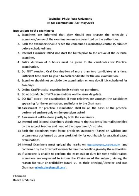 Instructions to the Examiners 2024 - Savitribai Phule Pune University ...