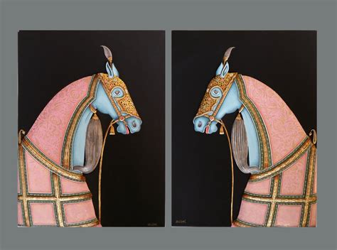 Buy Mdf With Real Gold Work Horse Pair - Azga