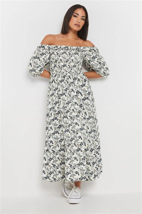 PixieGirl Petite Women's White Paisley Floral Tiered Bardot Dress ...