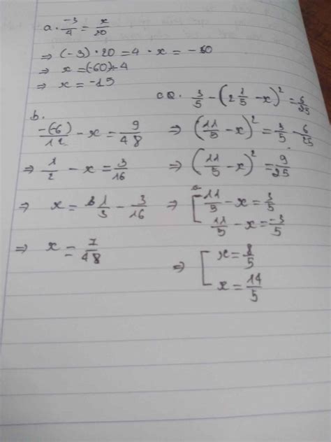 Tìm x biết a, x/5 = -12/20b, 3x - 35 = -45 -2xc, -1/6 - x = 5/12 + -2/3 ...