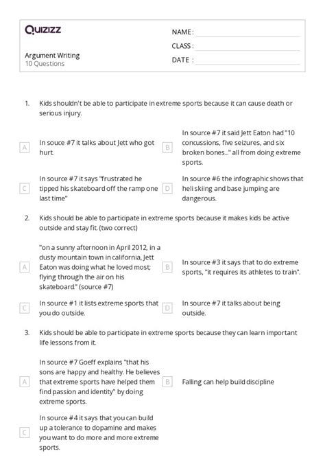 50+ Argument Writing worksheets for 8th Class on Quizizz | Free & Printable