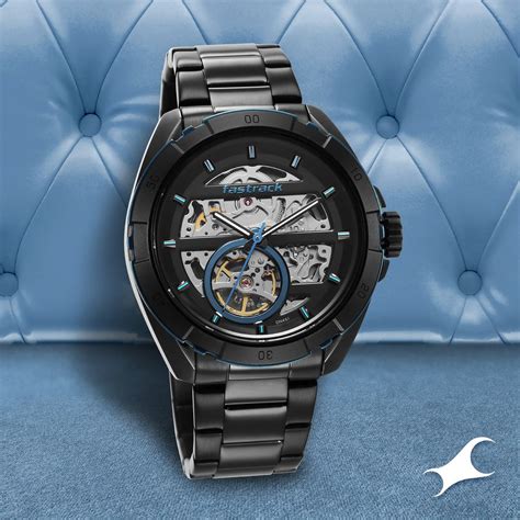Buy Online Fastrack Automatics Black Dial Black Stainless Steel Strap ...