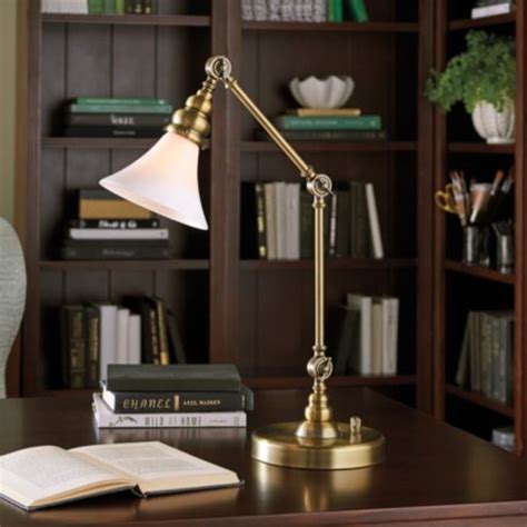 Quinn Milk Glass Task Lamp with USB Port & Adjustable Antique Brass Finish