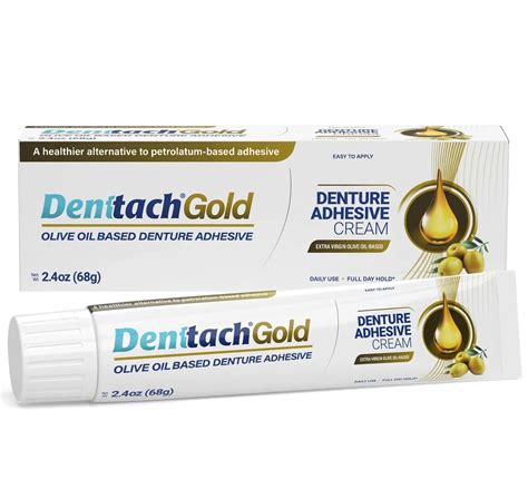 Denttach Gold Denture Adhesive, Petroleum Free Olive Oil Based Premium ...