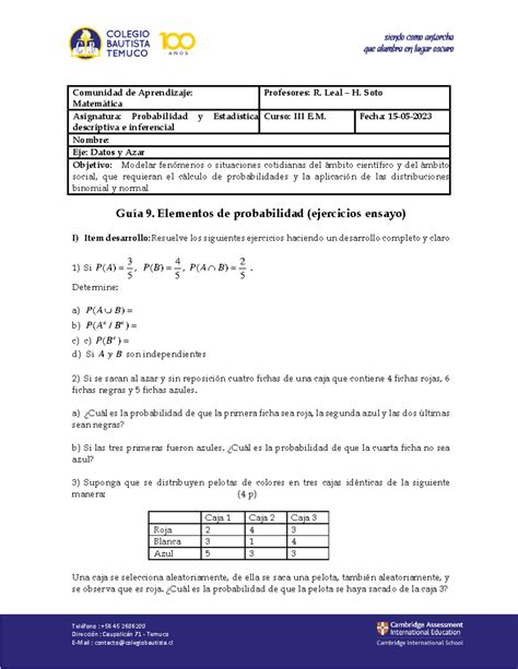 Guía 9: Ejercicios de Probabilidad y Estadística - Desc. e Inf 3° E ...